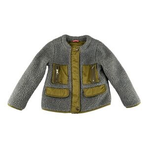 Crewcuts Gray Olive Green Sherpa‎ Fleece Jacket Kids Size 4/5 Pockets Full Zip